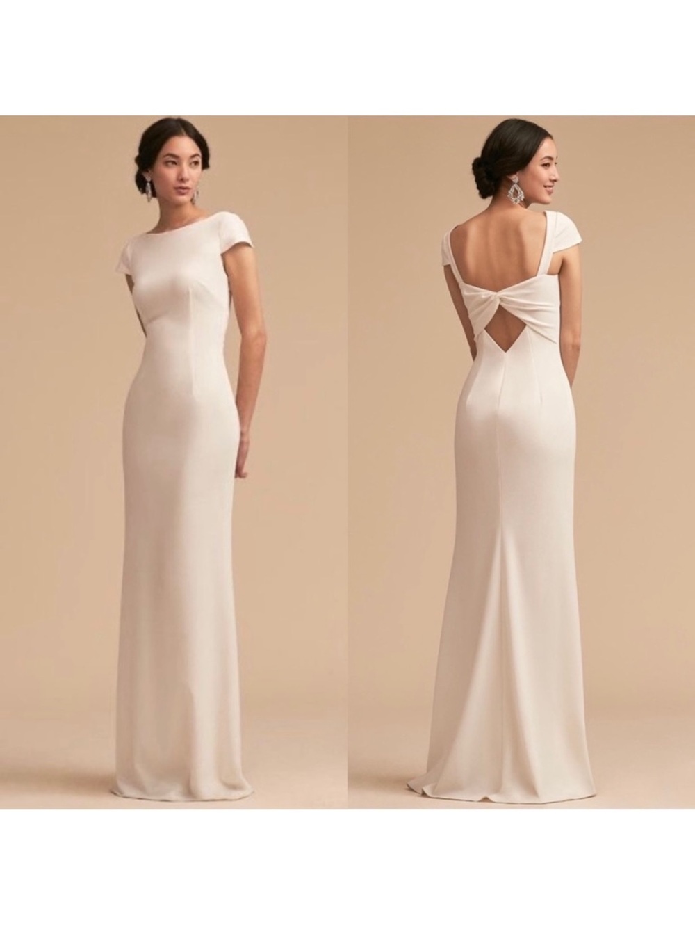 NEW BHLDN Katie May Madison Wedding Dress Maxi Gown Twist Back Cap Sleeve Size 6